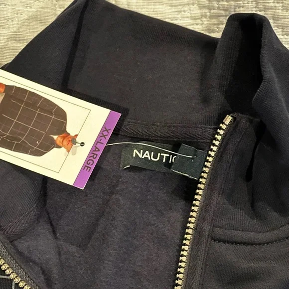 MENS NAVY PLAID ZIP UP SWEATER - Picture 5 of 5